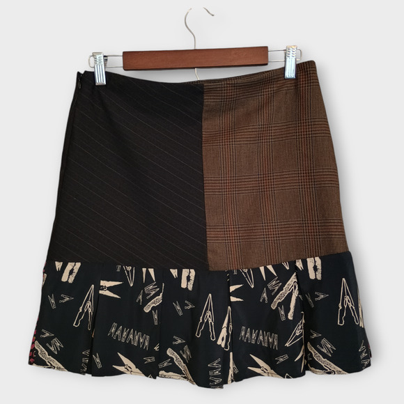 Erica Rose Handmade Los Angles Skirt Womens 6 Black Patchwork Twee Flare Mini - Picture 2 of 13
